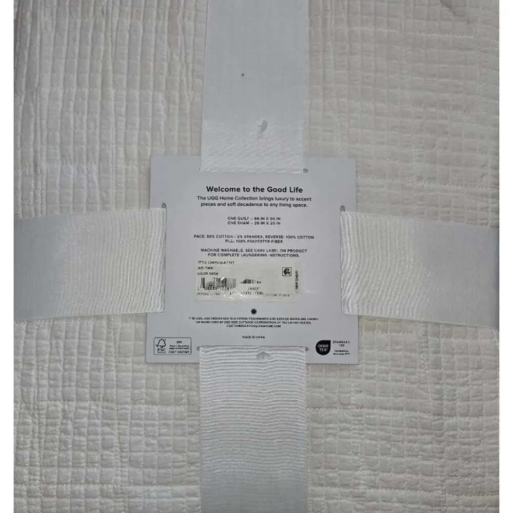 UGG Campo Quilt Set, Twin in Snow White NWT